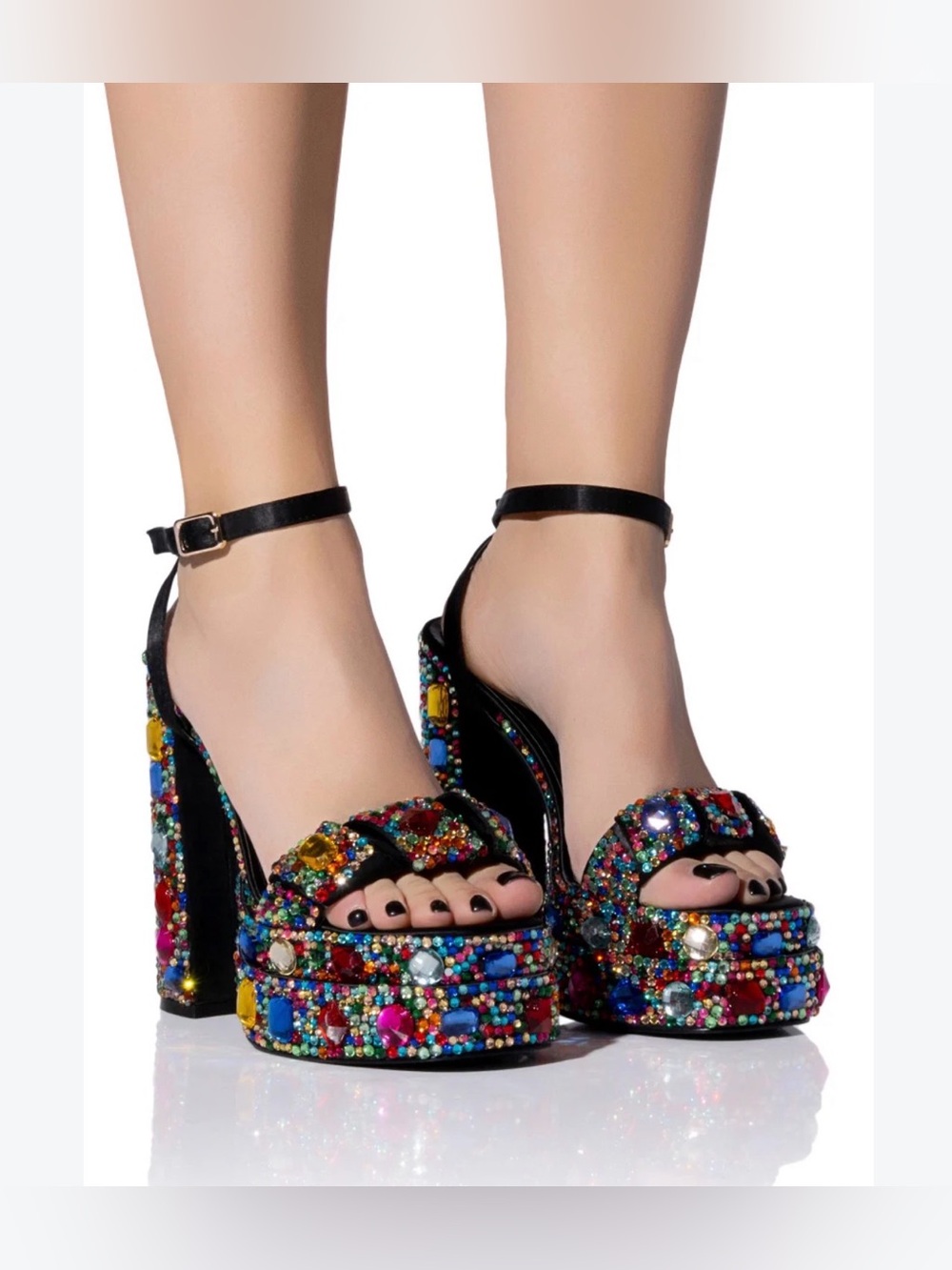 Azalea Wang Janette Embellished Multicolor Platform Ankle-Strap Sandal 7